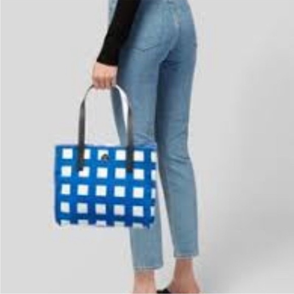 Kate Spade Purse Berry Street Elise Tote Bag Blue White Shoulder Gingham Nylon - Picture 4 of 12